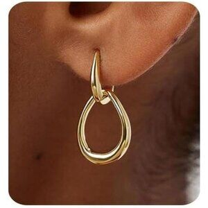 Gold hoop earrings for women 14k gold plated double hoop dangle drop earrings